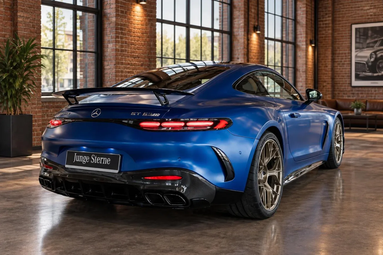 Nachher: Mercedes-AMG GT, KI-inszeniert in einem Industrie-Loft
